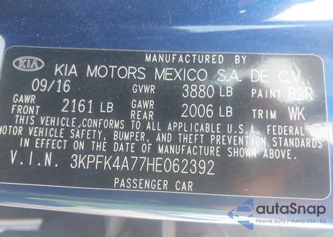 2017 Kia Forte Lx from USA, damaged, VIN 3KPFK4A77HE062392